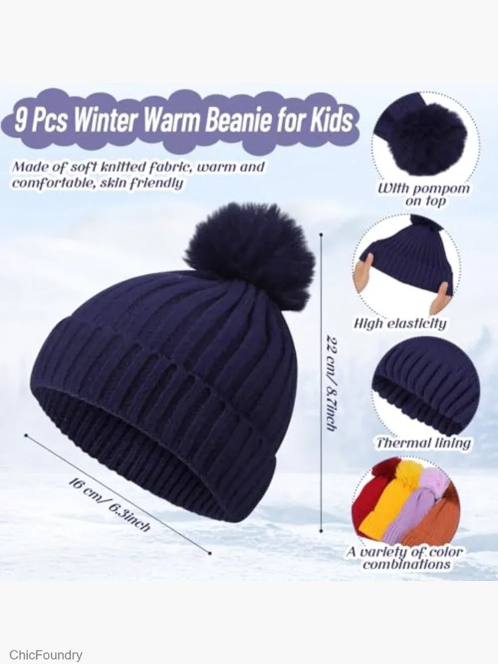Kids Winter Hat Gloves Scarf Set Knit Pom Beanie Scarves Warm Set for 5-10 Boys